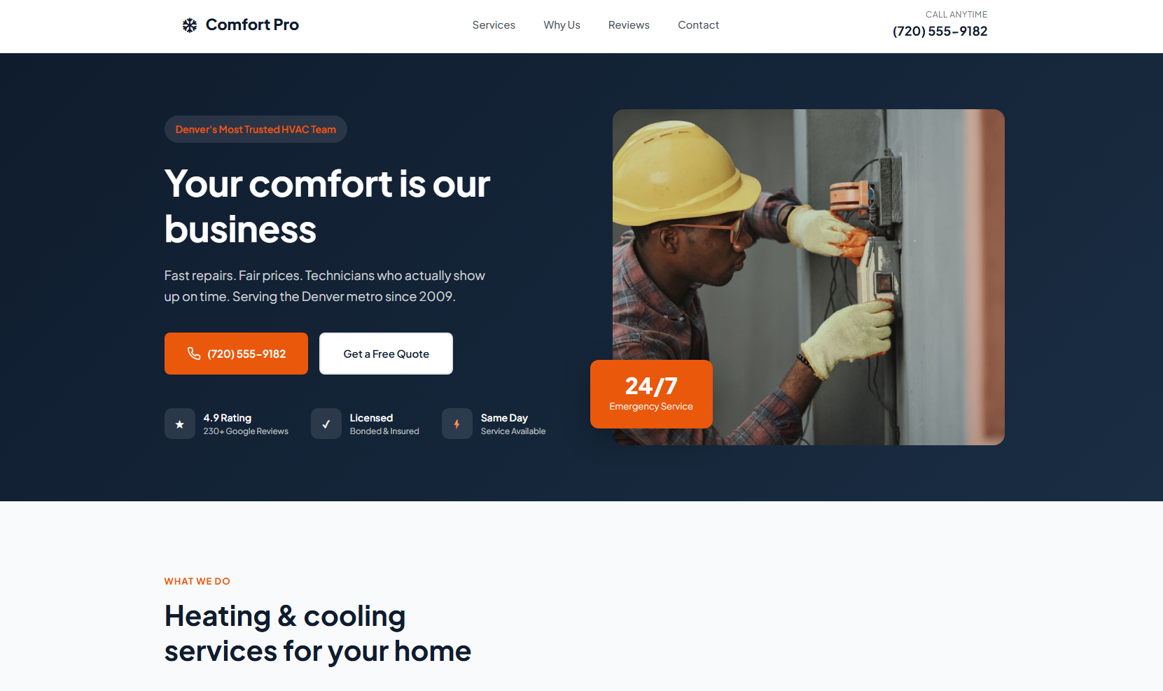 Comfort Pro HVAC website